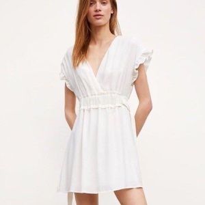 Zara White V-Neck Side Tie Mini Dress